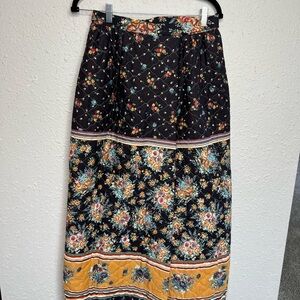 NEW Vintage 1970’s Black Floral Skirt Quilted Floral Wrap Skirt One Of A Kind